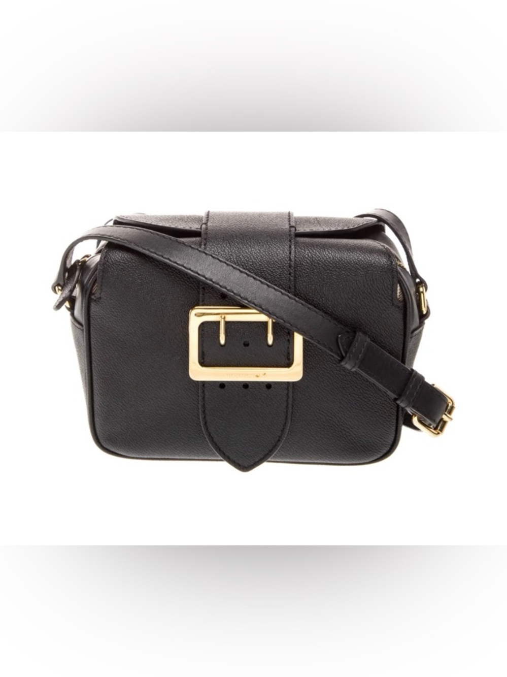 BURBERRY AUTHENTIC 
Black Grained Leather Small Buckle Crossbody Bag
